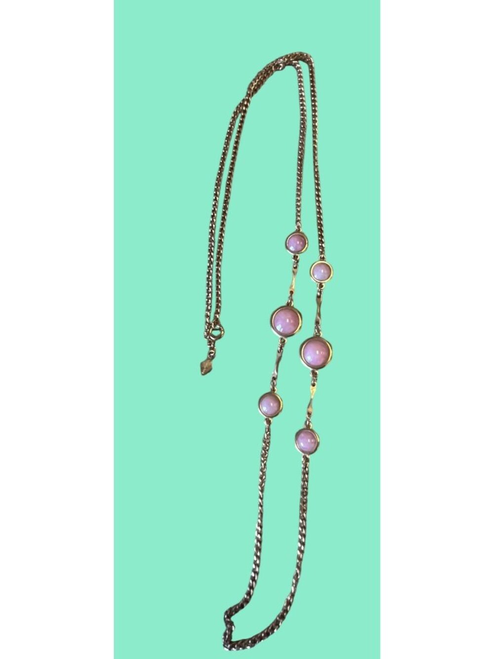 Vintage Sarah Coventry Gold-Tone Necklace With Pink/Lilac Cabochons - Picture 2 of 5